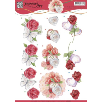 3D knipvel Sheet - Jeanine`s Art - Roses and Hearts
